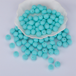 Perles focales rondes en silicone, perles à mâcher pour les jouets de dentition, Diy soins infirmiers colliers faisant, cyan, 15mm, Trou: 2mm