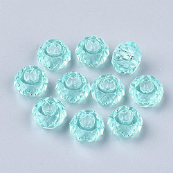 Des perles de résine transparentes, Perles avec un grand trou   , facette, rondelle, turquoise pale, 14x8mm, Trou: 5.5mm