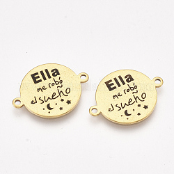 304 Edelstahl-Anführungsgliedstecker, mit Emaille, flach rund mit Wort, golden, 21.5x16x1 mm, Bohrung: 1.4 mm