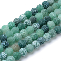 Perles naturelles et teintes crépitement agate brins, style mat, ronde, verte, 10mm, Trou: 1.2mm, Environ 37~40 pcs/chapelet, 14.9~15.1 pouce (38~38.5 cm)