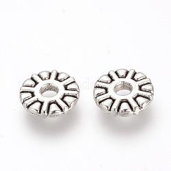 Tibetischer stil legierung perlen, cadmiumfrei und bleifrei, Scheibe, Antik Silber Farbe, 9x2 mm, Bohrung: 2 mm, ca. 1750 Stk. / 1000 g