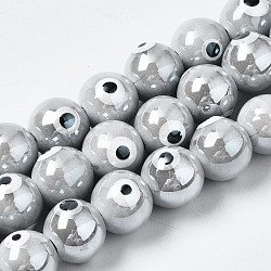 Brins de perles en céramique de porcelaine faites à la main, porcelaine émaillée lumineux, ronde avec le mauvais œil, gris clair, 10.5mm, Trou: 1.8mm, Environ 32 pcs/chapelet, 12.01 pouce (30.5 cm)
