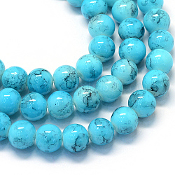 Chapelets de perles rondes en verre peint de cuisson, bleu profond du ciel, 8.5~9mm, Trou: 1.5mm, Environ 105 pcs/chapelet, 31.8 pouce