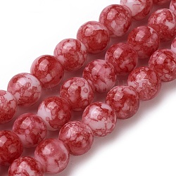 Spray Painted Glass Beads Strands, Round, FireBrick, 8~8.5mm, Hole: 1mm, about 48pcs/strand, 14.7 inch(37.5cm)