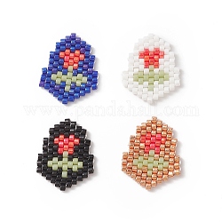 Perle di semi giapponesi fatte a mano, modello telaio, frecce con rosa, colore misto, 18x15x1.5mm