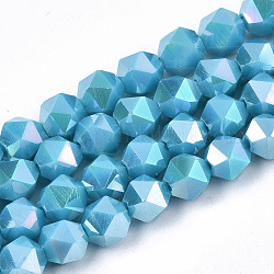 Chapelets de perles en verre opaque électrolytique, de couleur plaquée ab , facette, ronde, bleu profond du ciel, 5.5x5.5x5.5mm, Trou: 1mm, Environ 97~99 pcs/chapelet, 20.87 pouce ~ 21.26 pouces (53 cm ~ 54 cm)