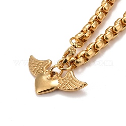 Colliers avec pendentifs en 304 acier inoxydable, avec collier chaîne vénitienne, coeur et ailes, or, 45.5x0.5 cm