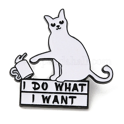 Cat with Cup & Word I Do What I Want Enamel Pins, Alloy Brooch for Backpack Clothes, Electrophoresis Black, 29x30x1.5mm