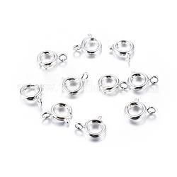 Cierres de extremo de collar de anillo de resorte de perno de latón chapado en color plateado ideal para hacer joyas, 9mm, agujero: 1.5 mm
