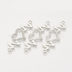 Alloy Rhinestone Links connectors, Heart, Platinum, 47x16x2.5mm, Hole: 2mm