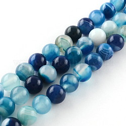 Chapelets de perle ronde en agate rayée naturelle/agate à bandes, Dodger bleu, 6mm, Trou: 1mm, Environ 62 pcs/chapelet, 15.7 pouce