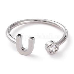Латунные кольца из манжеты с прозрачным цирконием, открытые кольца, долговечный, Реальная платина, letter.u, размер США 6, внутренний диаметр: 17 мм