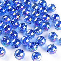 Perline acrilico trasparente, ab colore placcato, tondo, blu, 10x9mm, Foro: 2 mm, circa 940pcs/500g