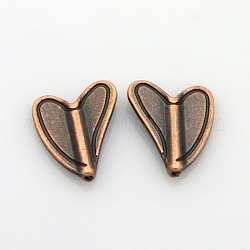 Tibetan Style Alloy Heart Beads, Nickel Free, Red Copper, 15x12x2.5mm, Hole: 0.5mm