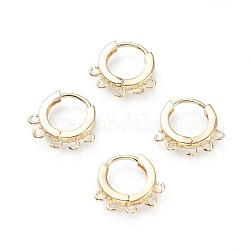 Reperti per orecchini a cerchio huggie in ottone, anello, con anelli orizzontali, oro, 15x14.5x2.5mm, Foro: 1 mm, ago :1mm