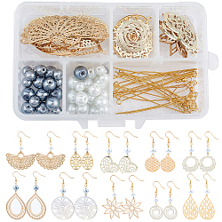 SUNNYCLUE DIY Filigree Pendant Earring Making Kits, include Glass Pearl Beads, Metal Links & Pendants & Eye Pin, Brass Earring Hooks, Golden, 29.5x29.5x1mm, 2pcs