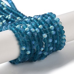 Chapelets de perles en verre imitation jade, demi couleur ab plaqué, facette, mat, rondelle, bleu marine, 3.5x3mm, Trou: 1mm, Environ 117 pcs/chapelet, 13.66''~13.90'' (34.7~35.3 cm)