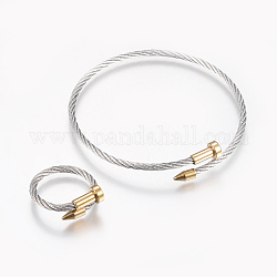 Kits de bijoux en 304 acier inoxydable, bracelets et anneaux réglables, or et acier inoxydable Couleur, 56 mm, 18 mm