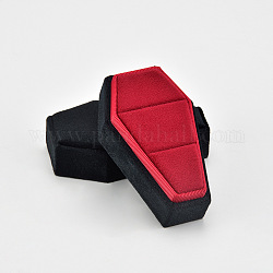 ハロウィンテーマのベルベットリングボックス  カップルリング収納用六角棺ギフトケース  ブラック  9.2x5.5x4.5cm