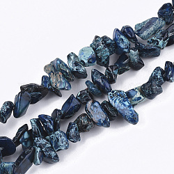 Natural Imperial Jasper Beads Strands, Dyed, Chips, Marine Blue, 4~18x4~15x1~10mm, Hole: 1mm, about 88~100pcs/strand, 15.3 inch~15.7 inch