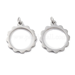 304 Stainless Steel Pendants, Laser Cut, with Jump Ring, Stainless Steel Color, Flower, 17x15x1mm, Hole: 2mm