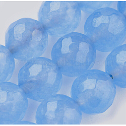 Chapelets de perles en jade de malaisie naturelle, teinte, facette, ronde, lumière bleu ciel, 8mm, Trou: 1mm, Environ 45 pcs/chapelet, 14.9 pouce