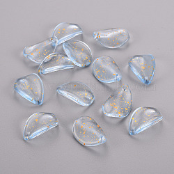 Transparent Spray Painted Glass Pendants, with Gold Foil, Kapok Petal, Light Blue, 21x14x2.5mm, Hole: 1.2mm