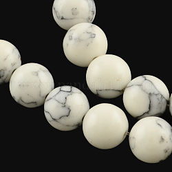 Synthetischen Türkis-Edelstein runde Perle Stränge, gefärbt, weiß, 6 mm, Bohrung: 1 mm, ca. 65 Stk. / Strang, 15 Zoll