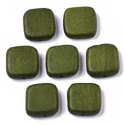 Bemalte Naturholzperlen, Viereck, olivgrün, 16x15x5.5 mm, Bohrung: 1.5 mm