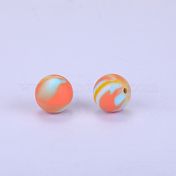 Perles focales rondes en silicone imprimées, orange, 15x15mm, Trou: 2 mm