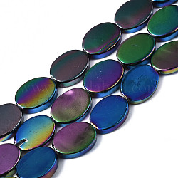 Galvanoplastie des brins de perles de coquille d'eau douce naturelle, ovale, bleu, 12.5x9x2~3mm, Trou: 1mm, Environ 30~31 pcs/chapelet, 15.75 pouce (40 cm)