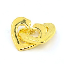 Laiton deux boucles de verrouillage coeur fermoirs pour bricolage bijoux, or, 13x17x2mm, Trou: 1.5x1mm