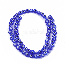 Hechos a mano de mal de ojo lampwork perlas hebras, plano y redondo, azul, 6x2.5mm, agujero: 1 mm, aproximamente 64~65 pcs / cadena, 14.1 pulgada ~ 14.5 pulgadas