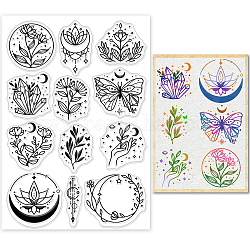 GLOBLELAND Plants Butterfly Clear Stamps Flower Moon Diamond Star Silicone Clear Stamp Seals for Cards Making DIY Scrapbooking Photo Journal Album Decoration