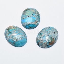 Cabochons de jaspe régalite / jaspe impérial / sédiment marin, avec la ligne d'argent, Ovale Plat, 25~26x18~19x6~6.5mm