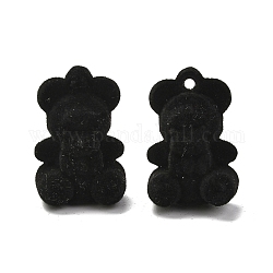 Colgantes de acrílico flocky oso 3d, con velet, para joyas de diy pendientes pendientes accesorios, negro, 30x20x17.8mm, agujero: 2.5 mm