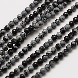 Copo de nieve natural de obsidiana hebras de perlas redondas, 3mm, agujero: 0.8 mm, aproximamente 126 pcs / cadena, 16 pulgada