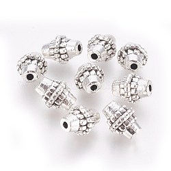 Tibetischer stil legierung perlen, Bleifrei und cadmium frei, Doppelkegel, Antik Silber Farbe, ca. 8 mm Durchmesser, 10 mm lang, Bohrung: 2 mm