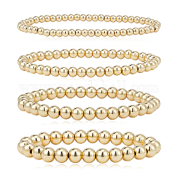 Anattasoul 4 pièces 4 tailles de bracelets extensibles en perles rondes en laiton pour femmes, or, large: 5~8 mm, diamètre intérieur: 2 pouce (5 cm) ~ 2-1/8 pouces (5.4 cm), 1pc / style