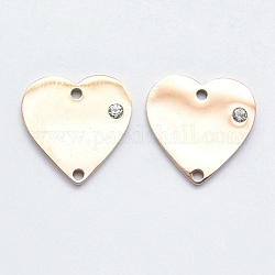 316L Surgical Stainless Steel Micro Pave Cubic Zirconia Links connectors, Heart, Clear, Rose Gold, 15x15x2mm, Hole: 1mm