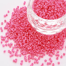 Цилиндрические стеклянные шарики флуоресцентного цвета, бисер, спекающийся лак, круглое отверстие, темно-розовыми, 1.5~2x1~2 мм, отверстие : 0.8 мм, около 8000 шт / упаковка, около 1 фунта / мешок