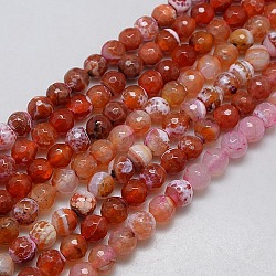 Natural Agate Round Beads Strand, Dyed, Faceted, Tomato, 10mm, Hole: 1mm, about 38pcs/strand, 14.56 inch