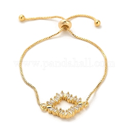 Cubic Zirconia Link Slider Bracelets, with Light Gold Brass Box Chains, Rhombus, Inner Diameter: 3-1/8 inch(8cm)