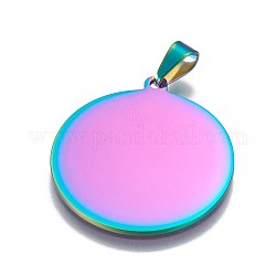 Ion Plating(IP) 304 Stainless Steel Stamping Blank Tag Pendants, Flat Round, Rainbow Color, 33x29.5x1mm, Hole: 3.5x6mm
