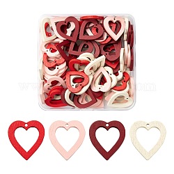 80 pz 4 colori ciondoli in legno di pioppo verniciato, tema di San Valentino, cuore, colore misto, 25x22.5~23x3mm, Foro: 1.4~1.5 mm, 20 pz / colore