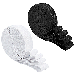 NBEADS 2 Rolls 6 Yards/Roll White Black Elastic Bands Spool, 25mm Flat with Wave Pattern Non-Slip Silicone Elastic Gripper Bands Stretch Elastic Bands for Garment Sewing Project