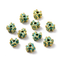 Legierung Tibetische Perlen, Blume, goldene & grüne Patina, 5.5x6x4 mm, Bohrung: 1.5 mm