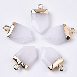 Natural White Jade Pointed Pendants, with Light Gold Plated Top and Brass Loop, Arrow, Faceted, 19x10.5x4.5mm, Hole: 1.8mm