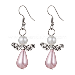 Platinum Alloy & Plastic Dangle Earrings, Angle, Pink, 54.5x22mm