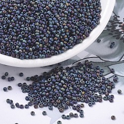 Perles rocailles miyuki rondes, Perles de rocaille japonais, 11/0, (rr401fr) noir mat ab, 2x1.3mm, Trou: 0.8mm, environ 5500 pcs/50 g